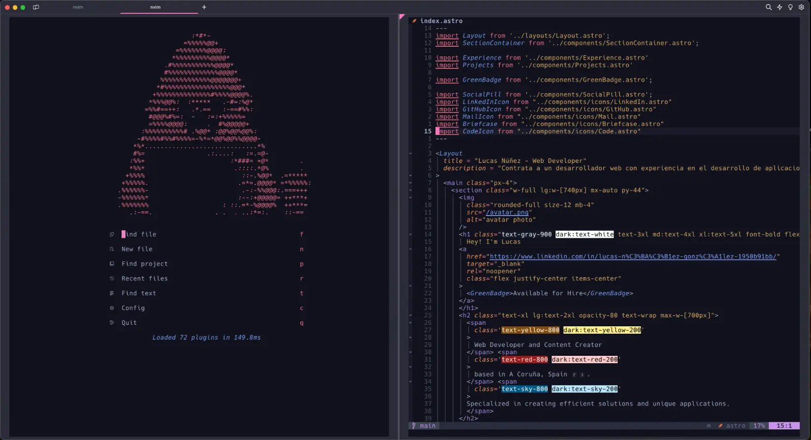 Screenshot of PancakeVim - A modular and extensible vim configuration